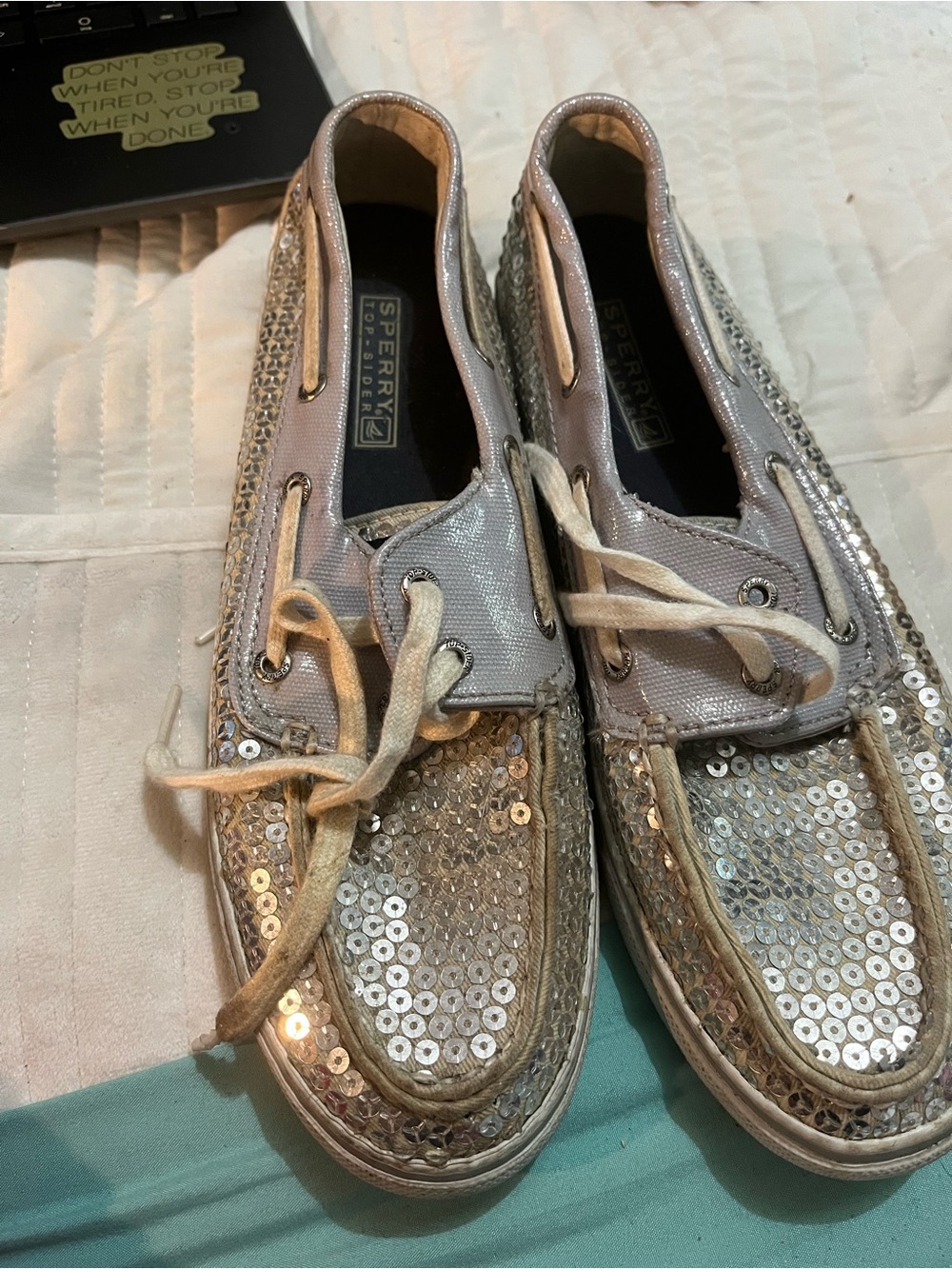Sperry Women’s Sequin Moccasins — Silver